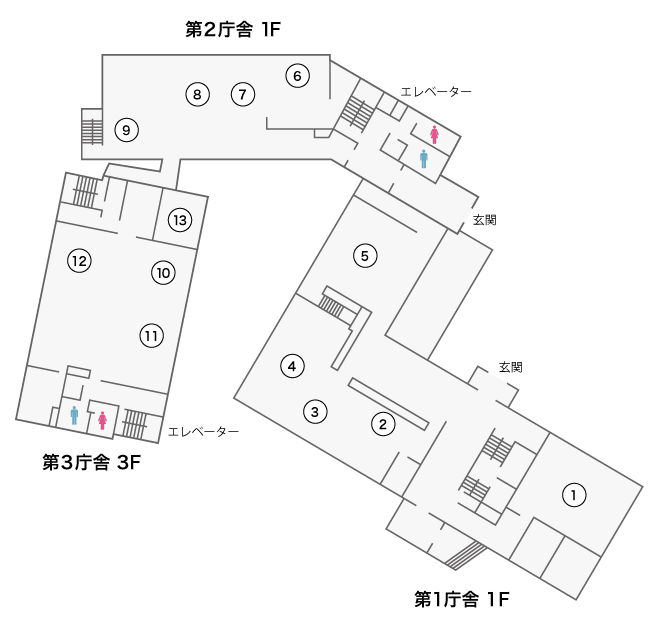 館内マップ(第1庁舎1F・第2庁舎1F・第3庁舎3F)の画像