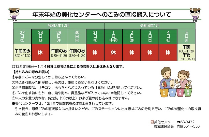 年末年始の運営状況